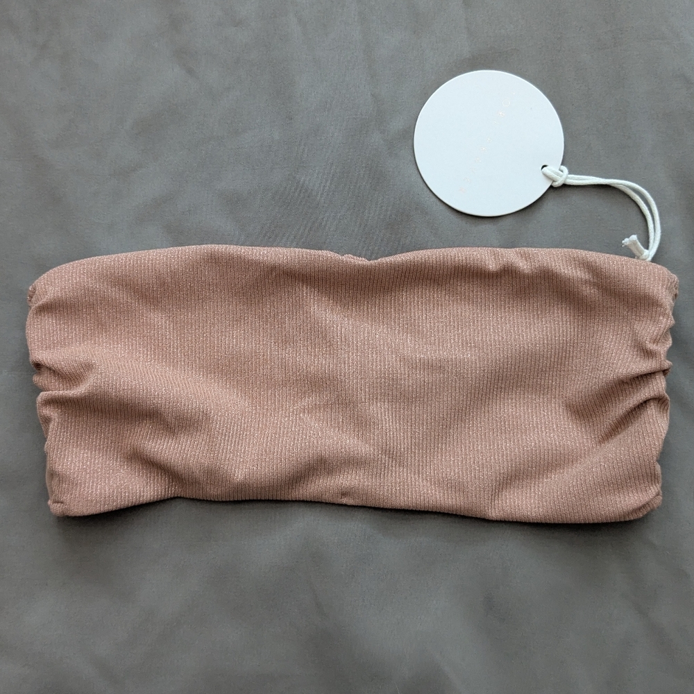 Tori Praver sparkle ribbed bandeau bikini top